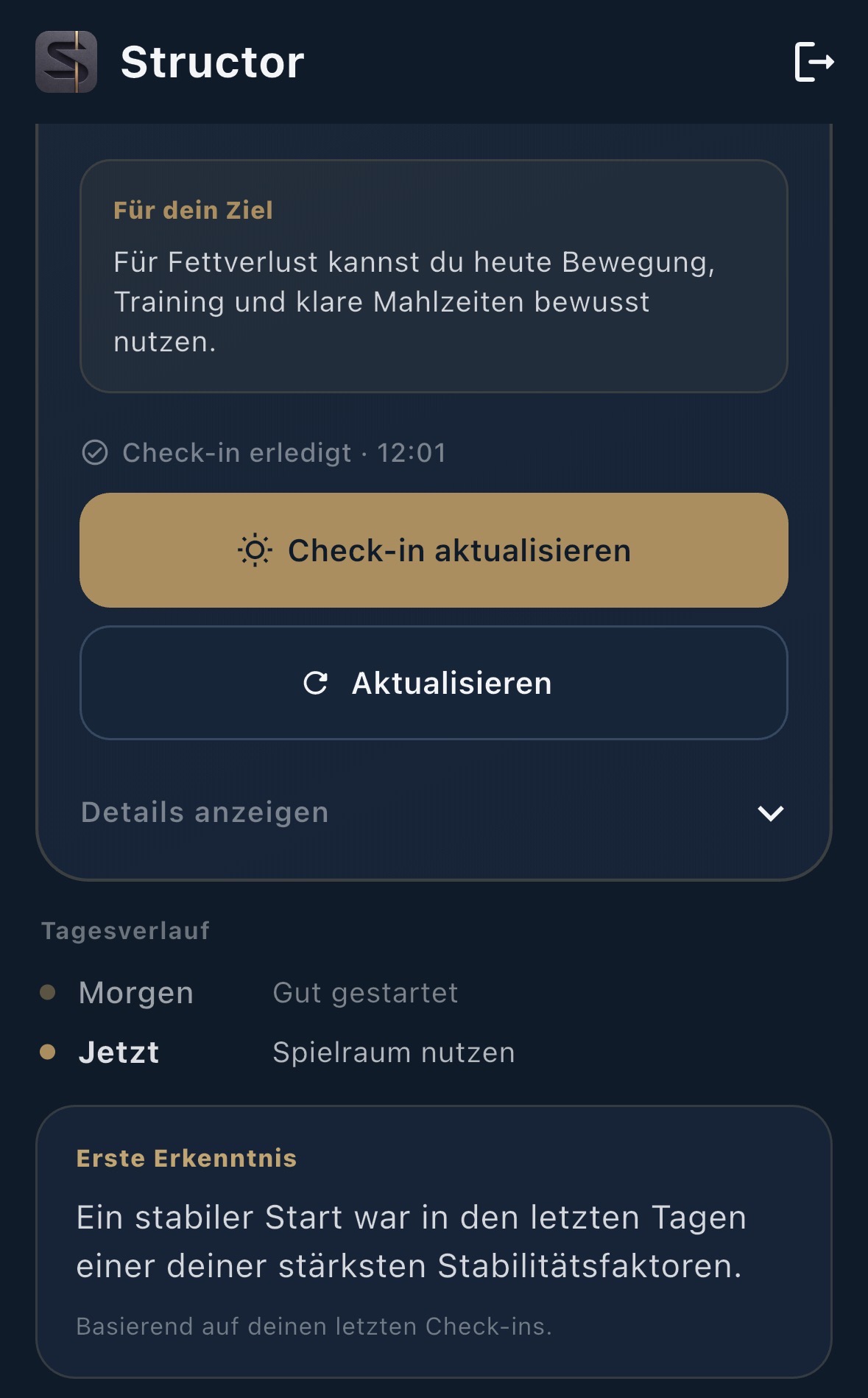 Structor Screenshot: Tagesverlauf